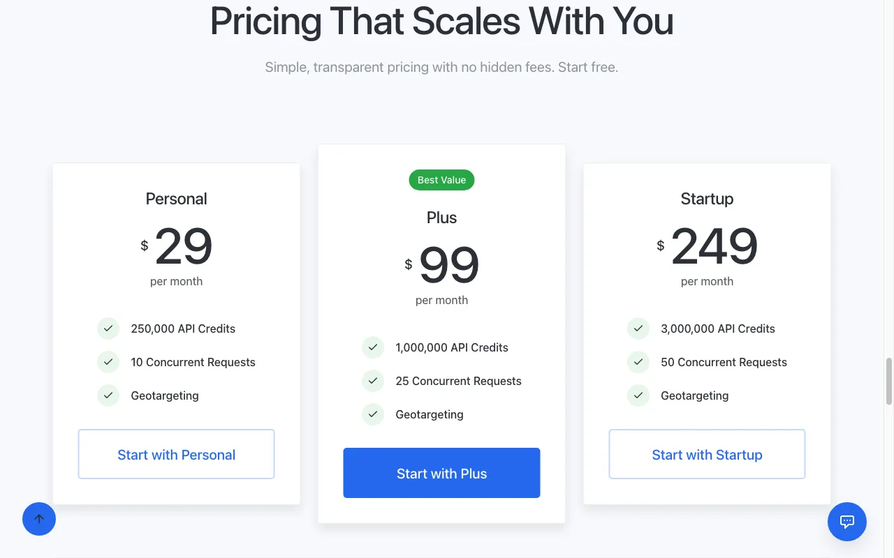 webscraping.ai — pricing page