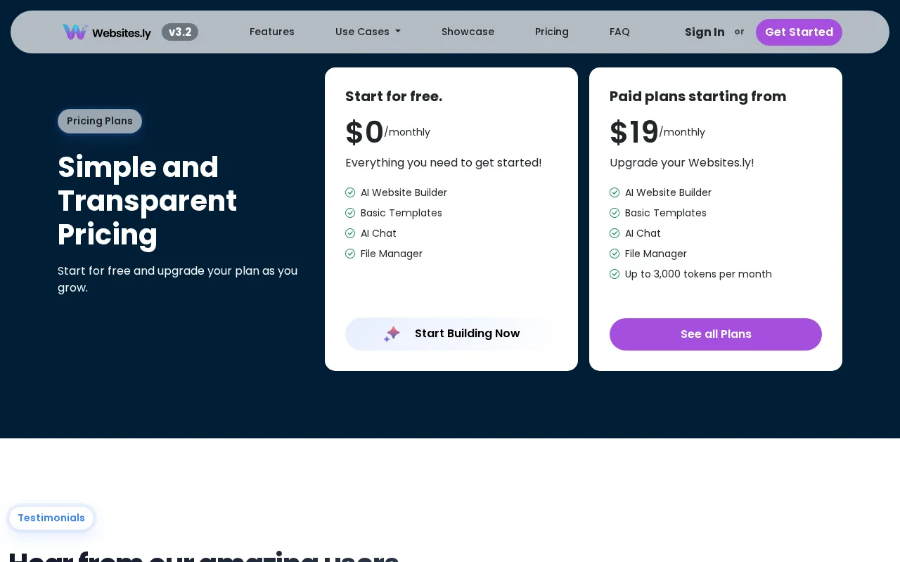 Websites.ly — pricing page