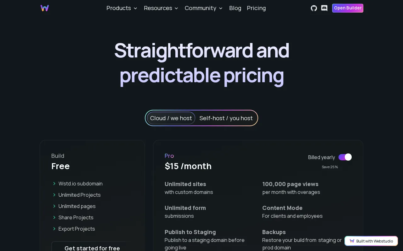 Webstudio — pricing page