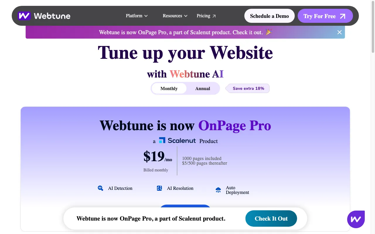 Webtune AI — pricing page