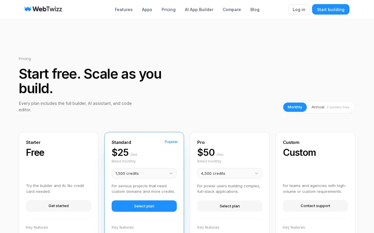 Webtwizz — pricing page