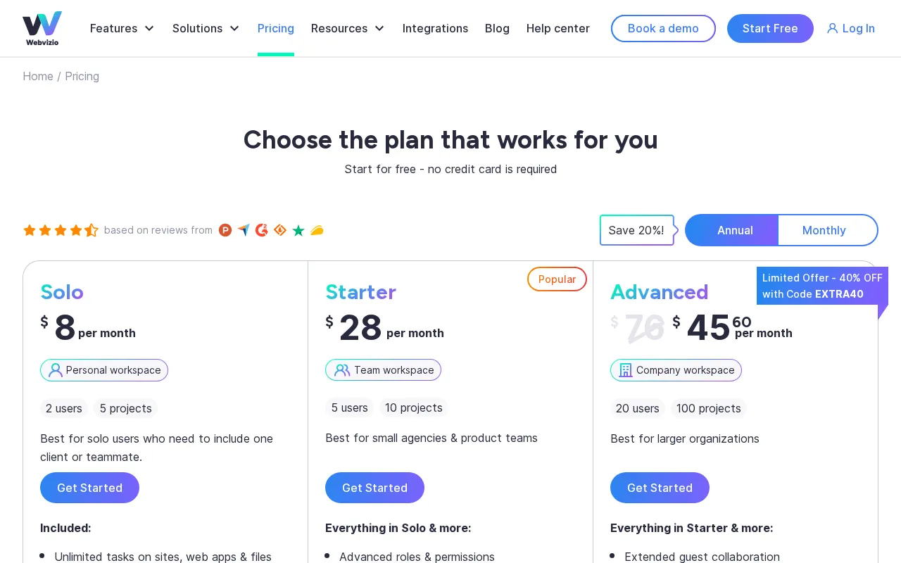 Webvizio — pricing page