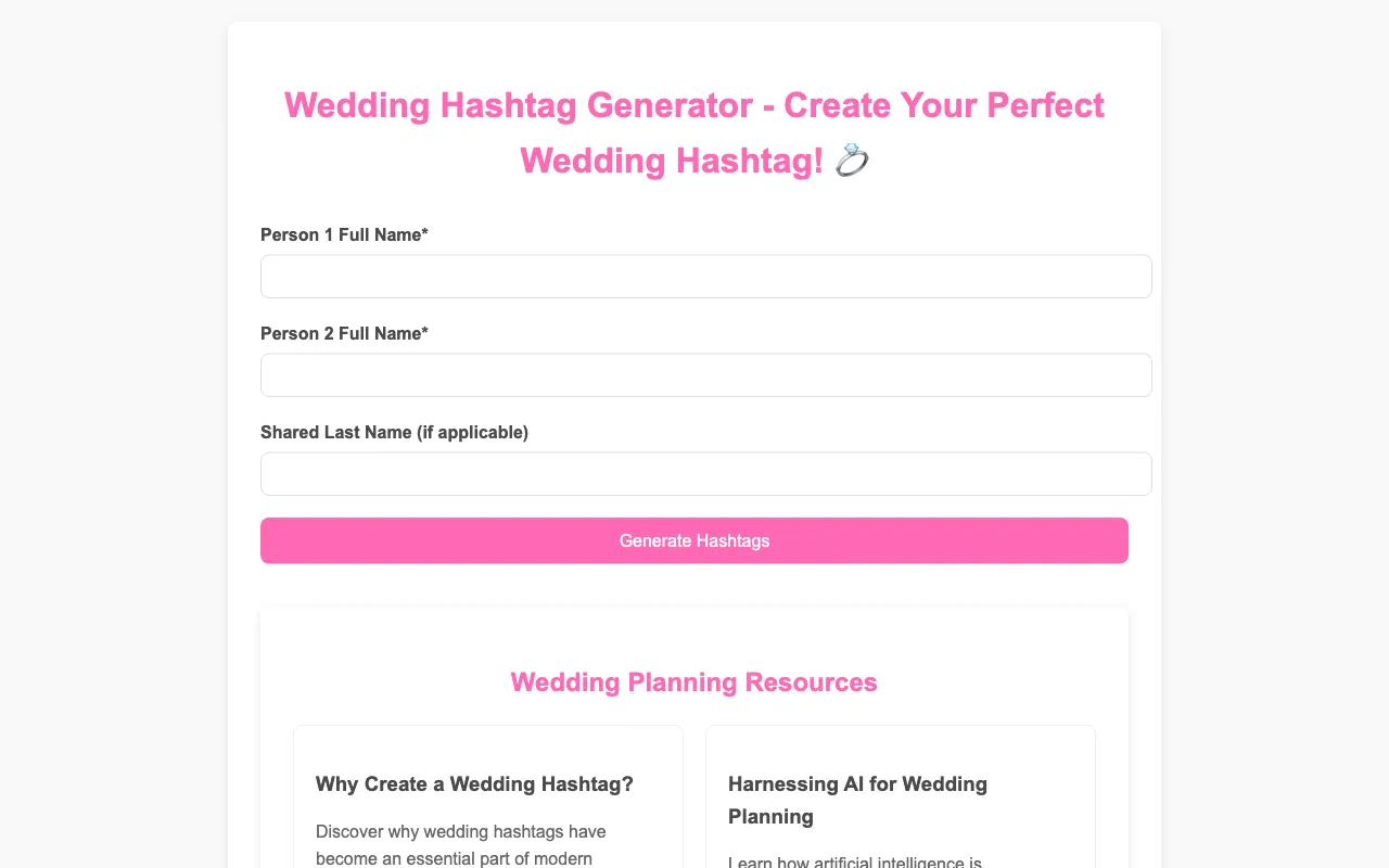 WeddingHashtag.ai — preview screenshot
