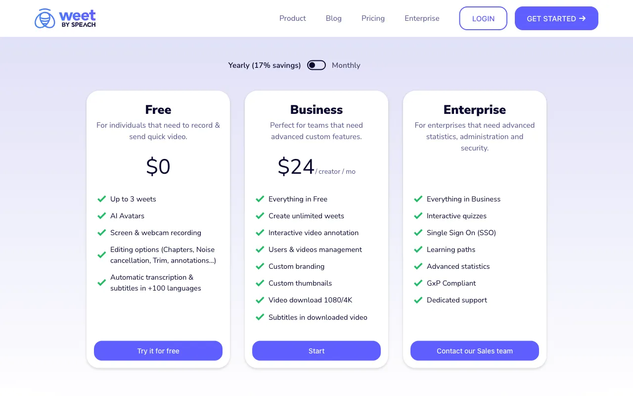 Weet Background Noise Cancellation — pricing page