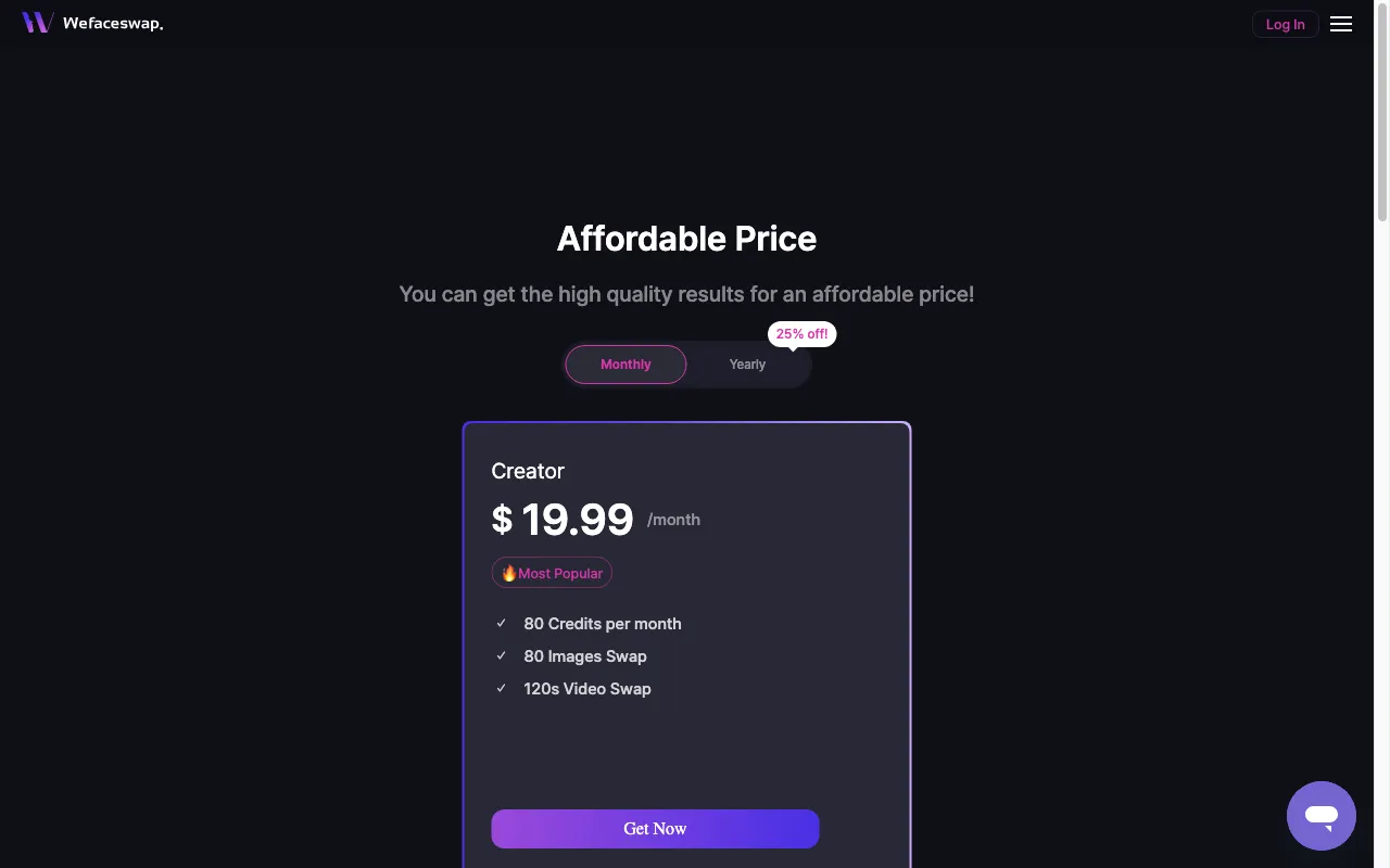 Wefaceswap — pricing page