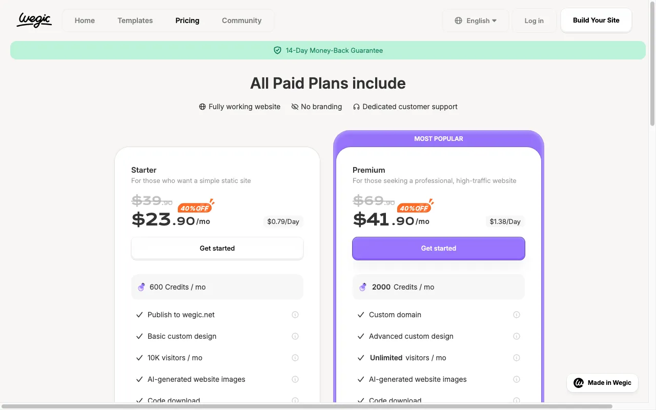 Wegic — pricing page