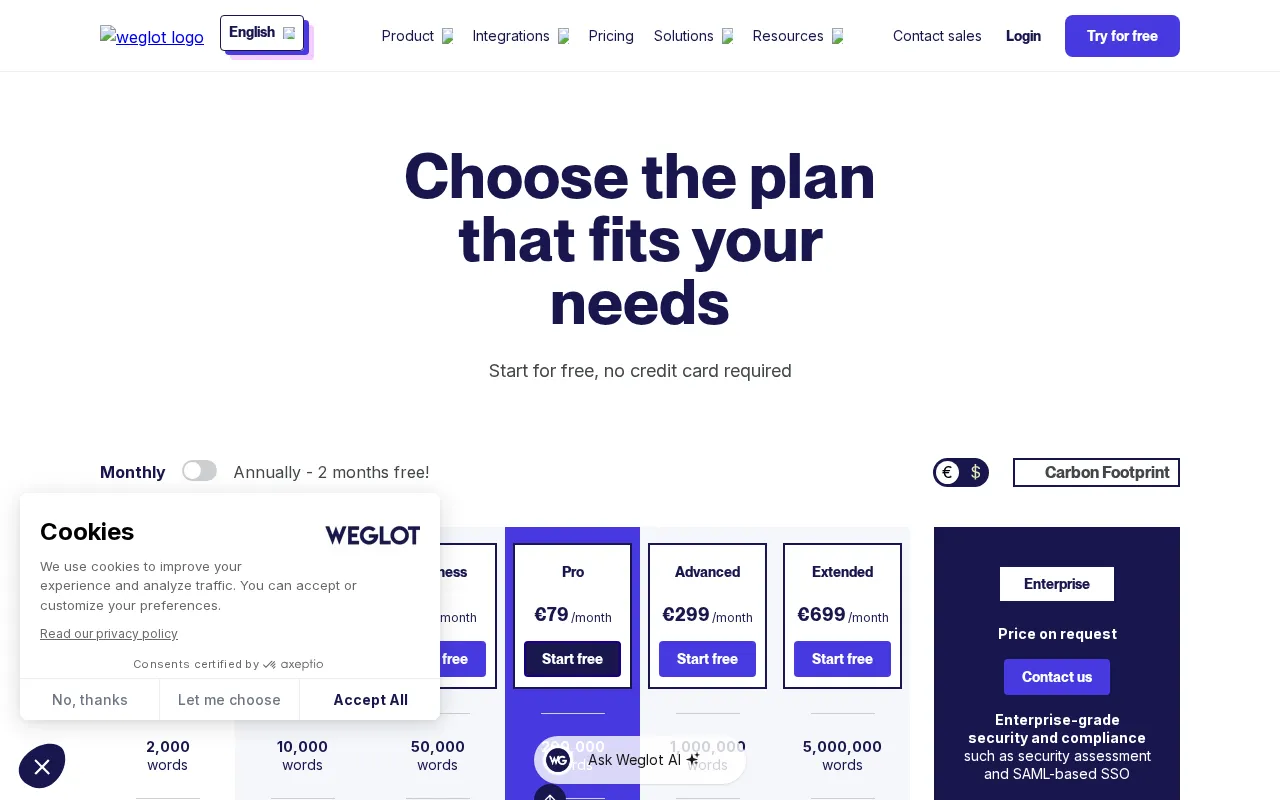 Weglot — pricing page