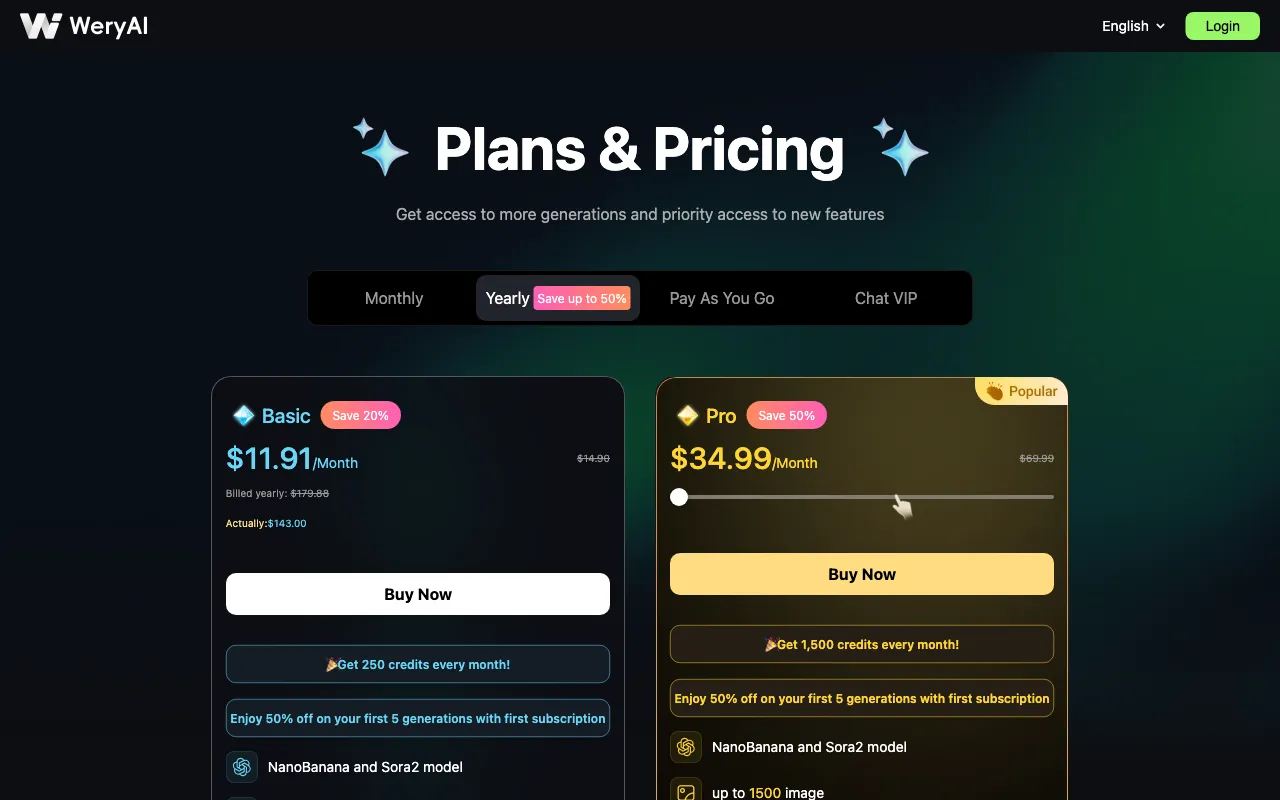 WeryAI — pricing page