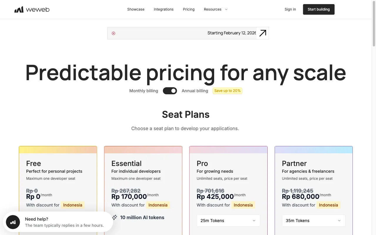 WeWeb — pricing page