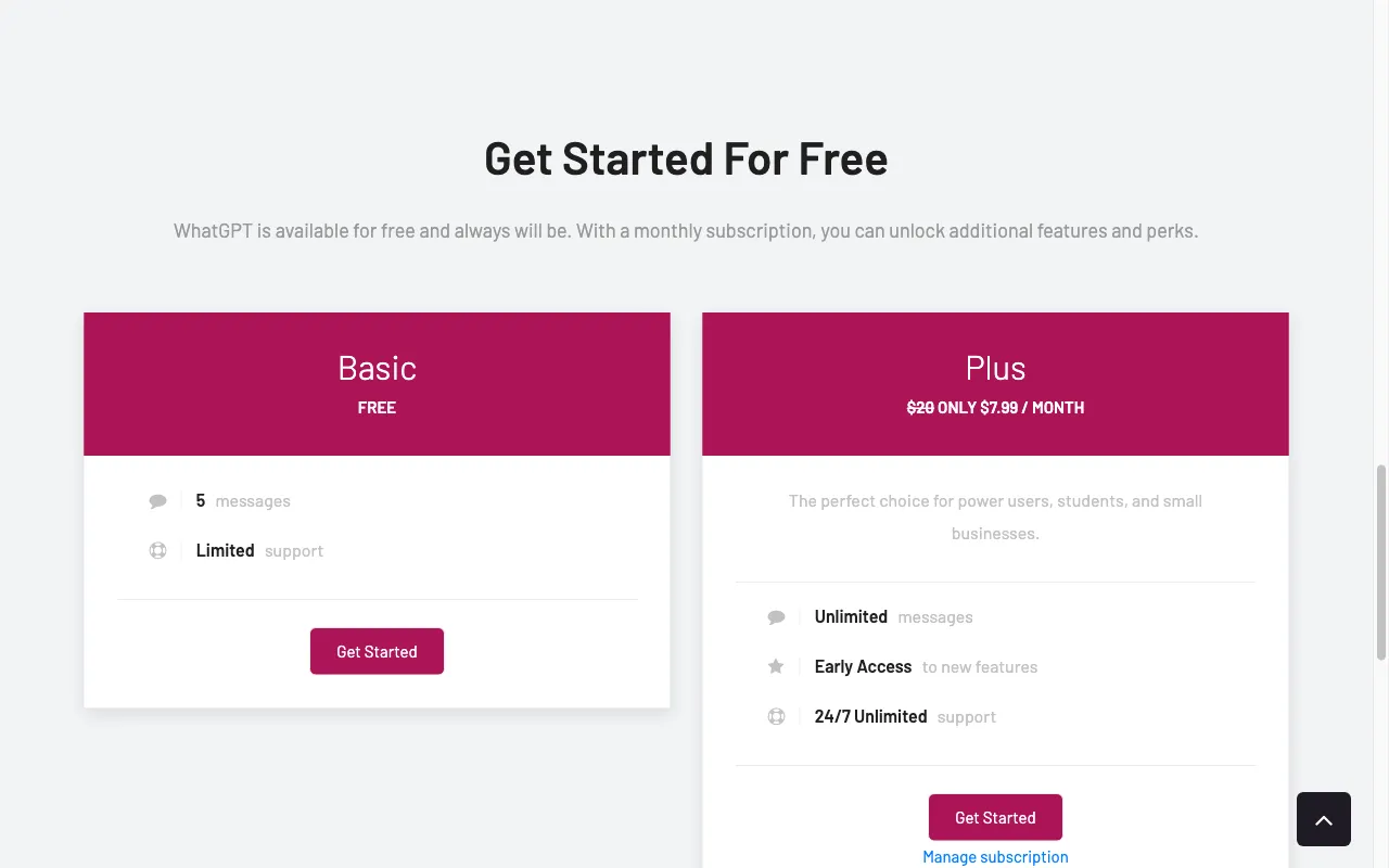 WhatGPT — pricing page