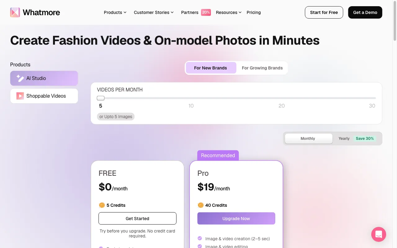 Whatmore Studio — pricing page