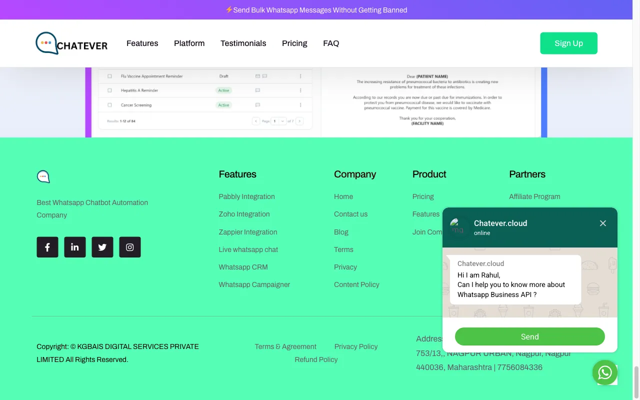Chatever - Genuine Whatsapp Marketing Platform — pricing page