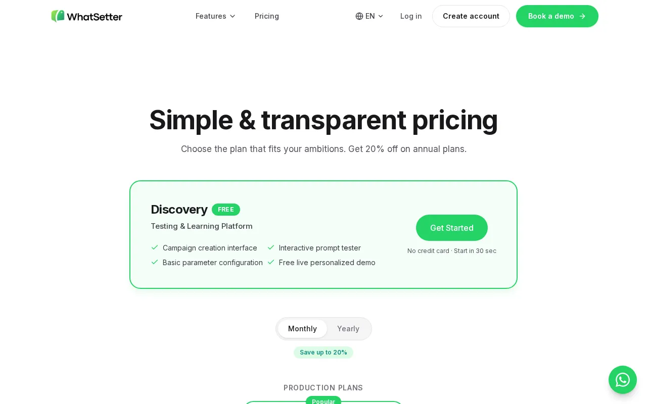 Whatsetter — pricing page