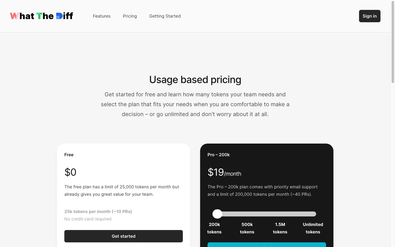 WhatTheDiff — pricing page
