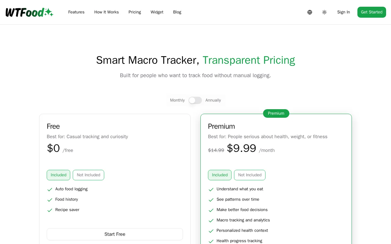 WhatTheFood — pricing page