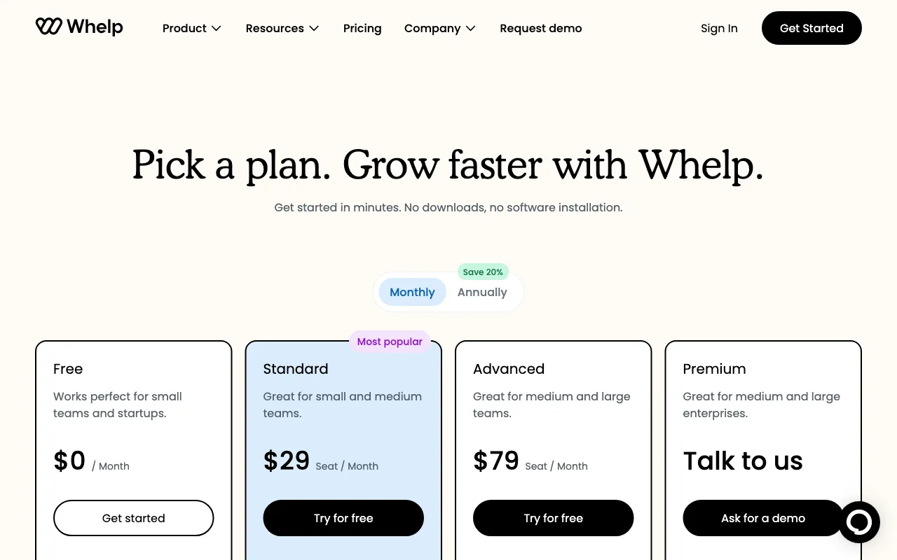 Whelp — pricing page