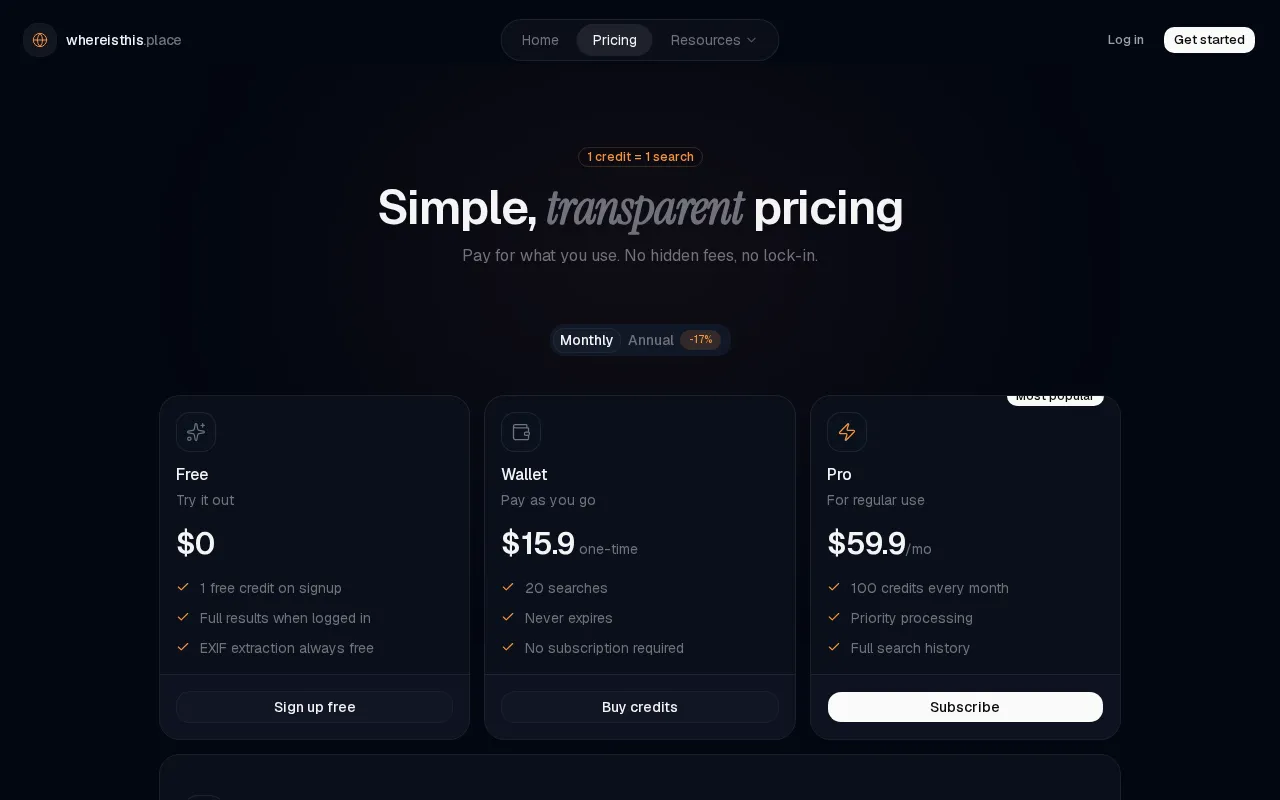 whereisthis.place — pricing page