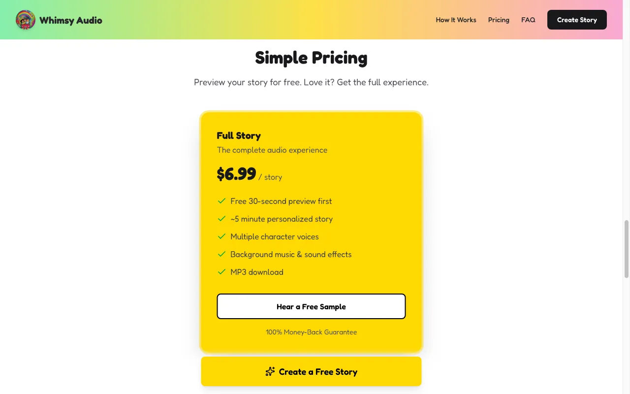 Whimsy Audio — pricing page
