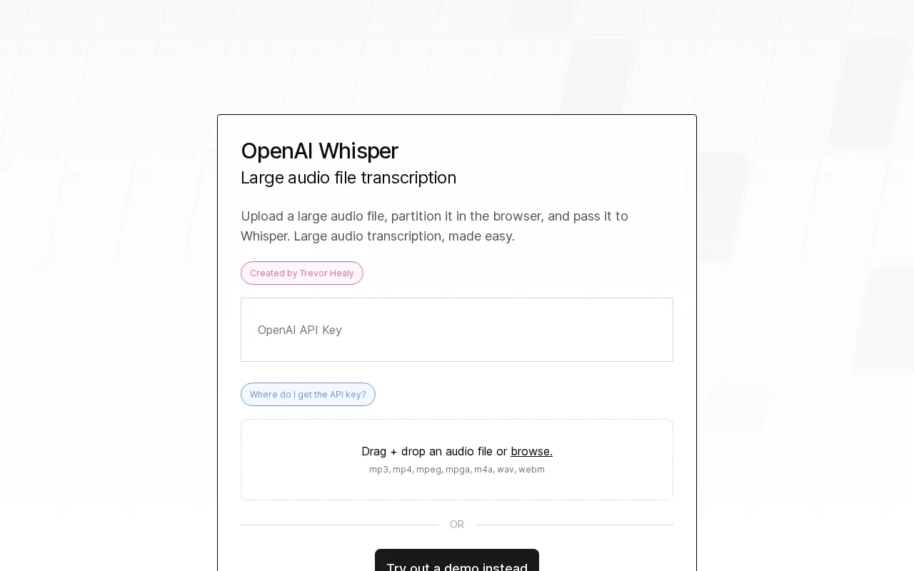 whisper.trevorhealy.me — preview screenshot