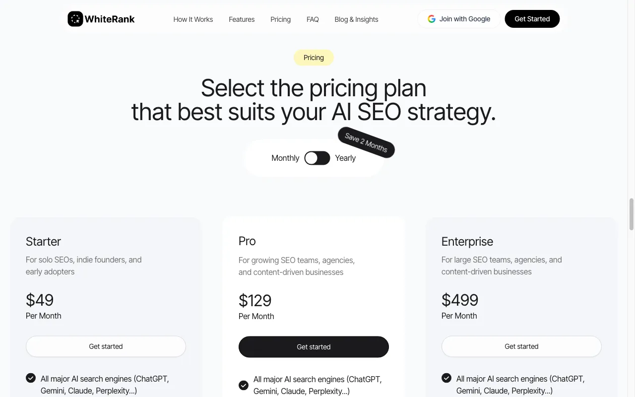 WhiteRank — pricing page