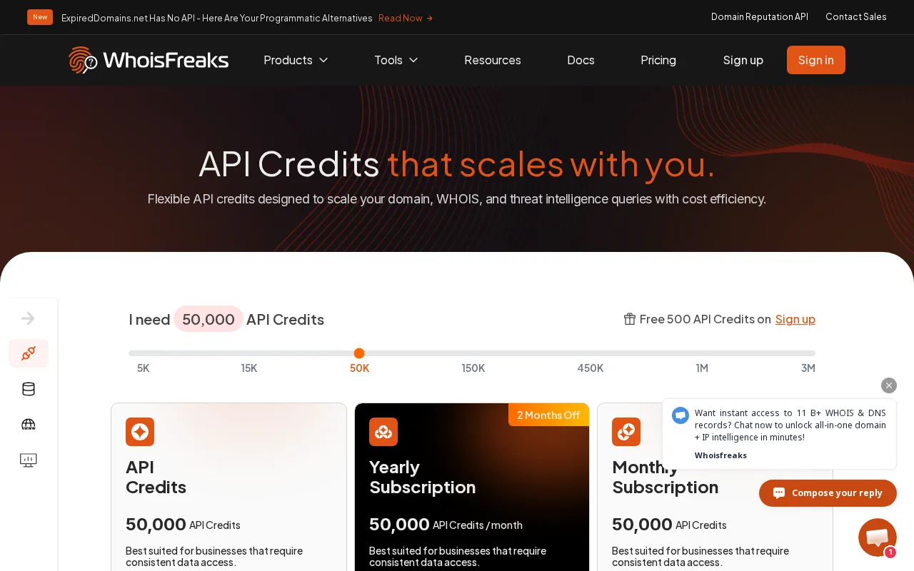 Whoisfreaks — pricing page
