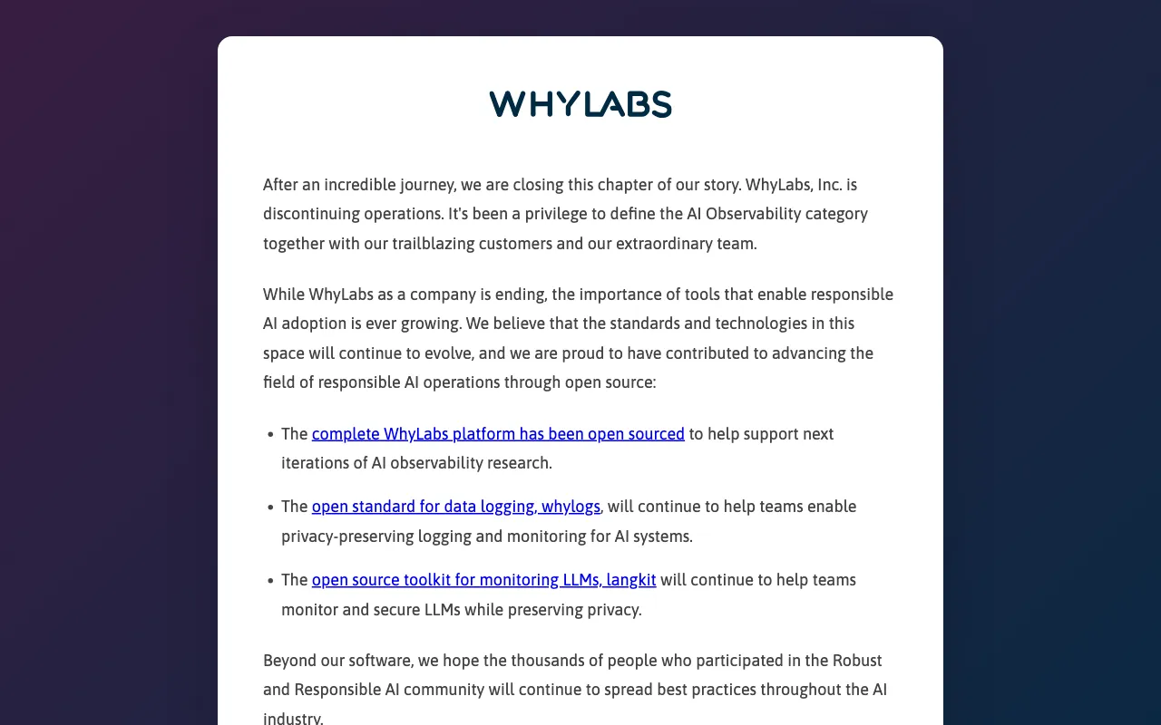 WhyLabs AI Observatory — preview screenshot