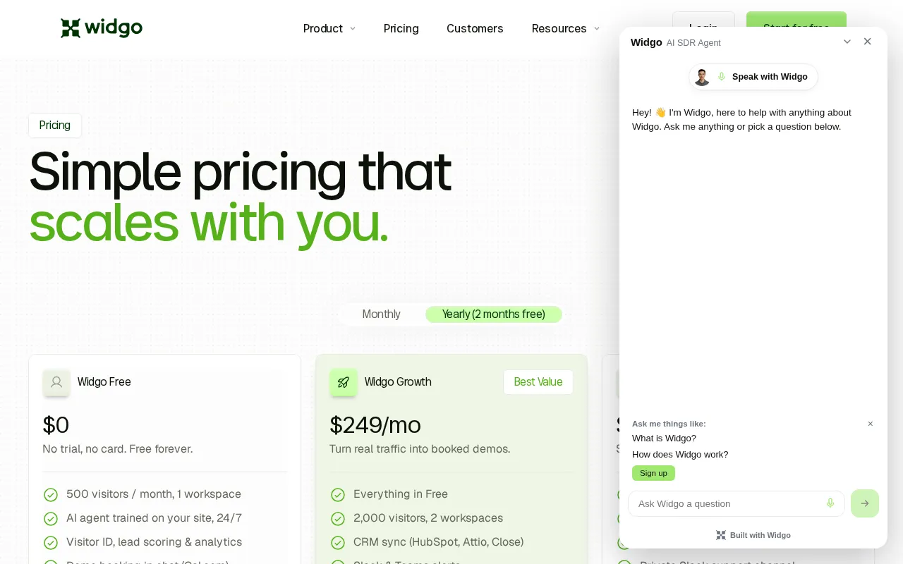 Widgo — pricing page