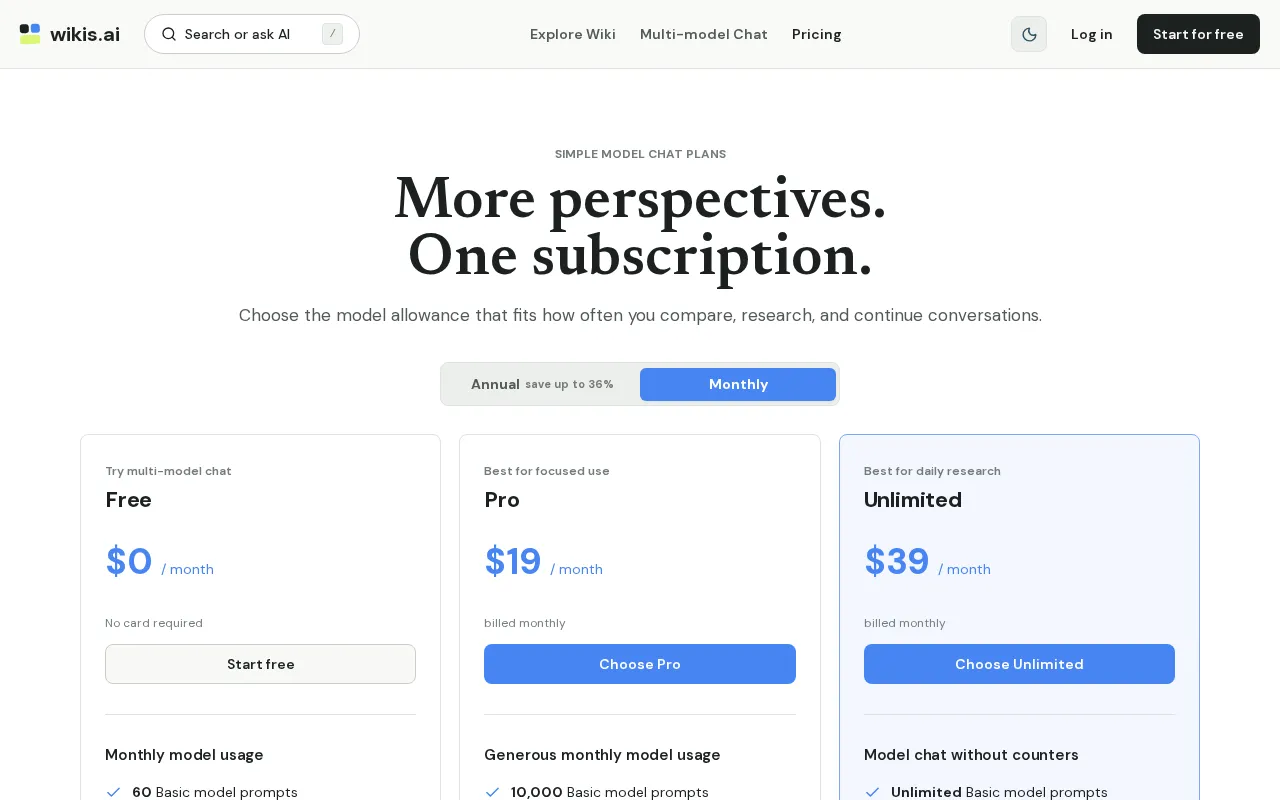 Wikis.ai — pricing page