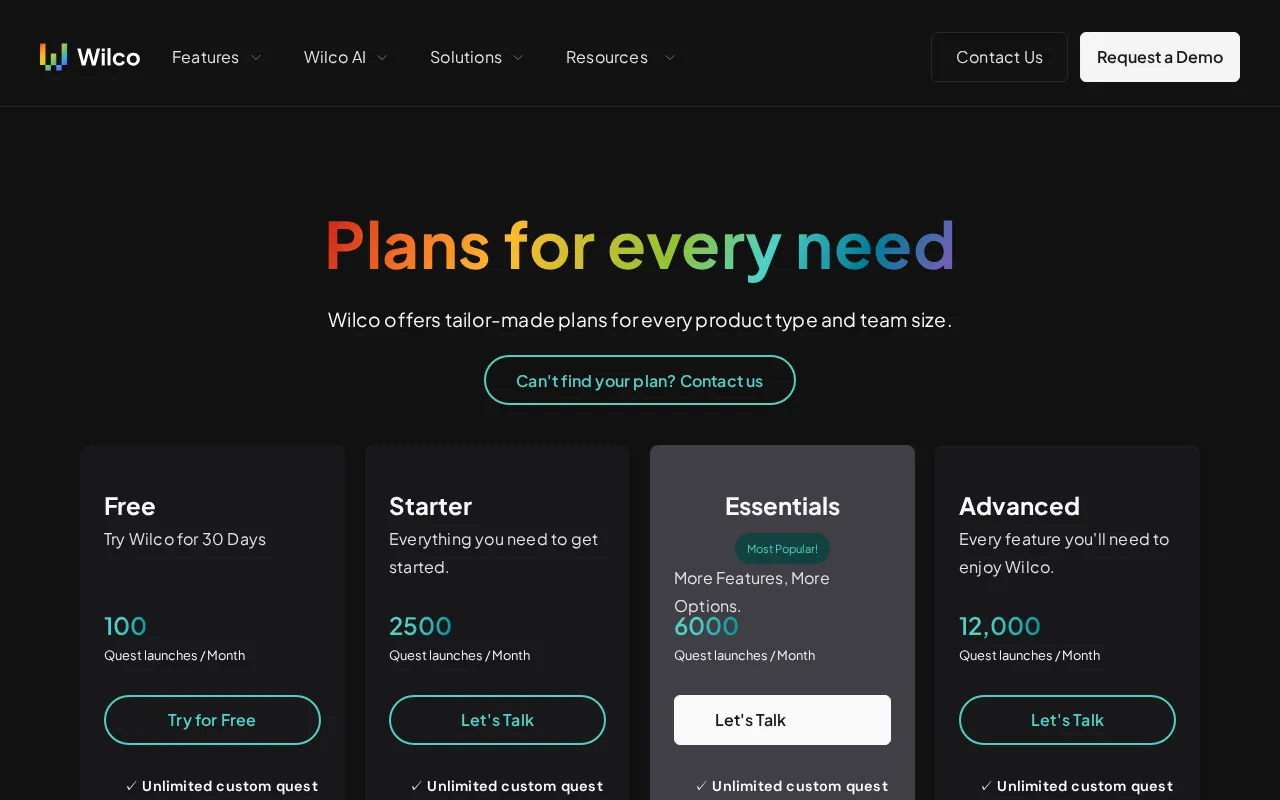 Wilco — pricing page