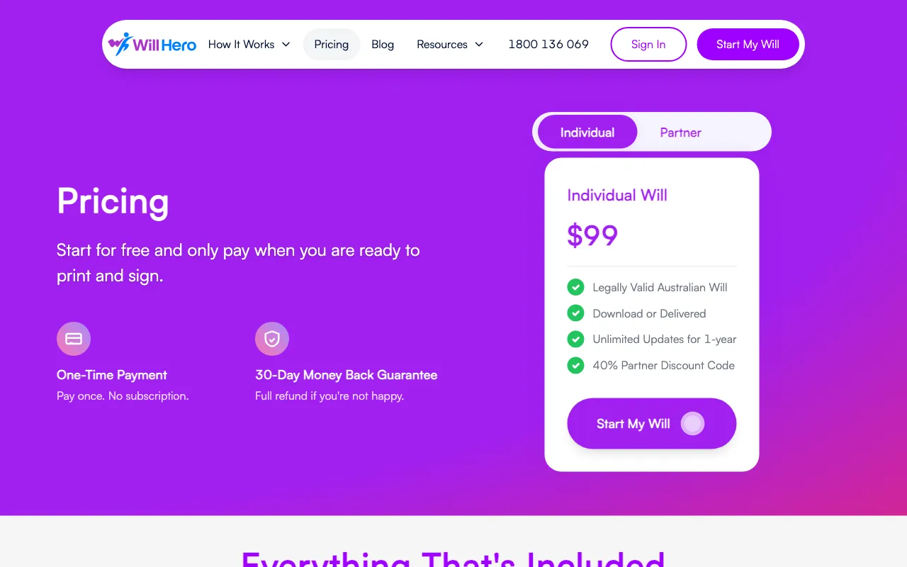 Will Hero — pricing page