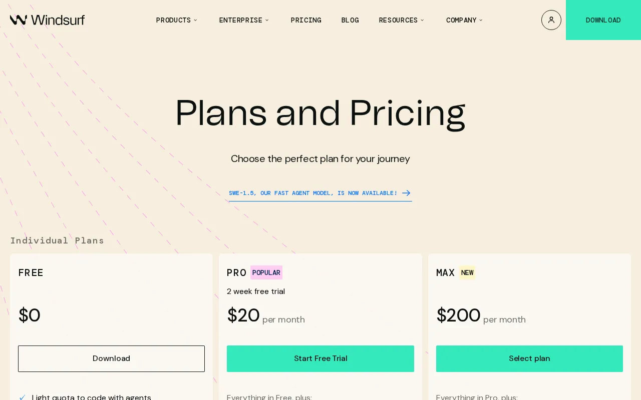 Windsurf — pricing page