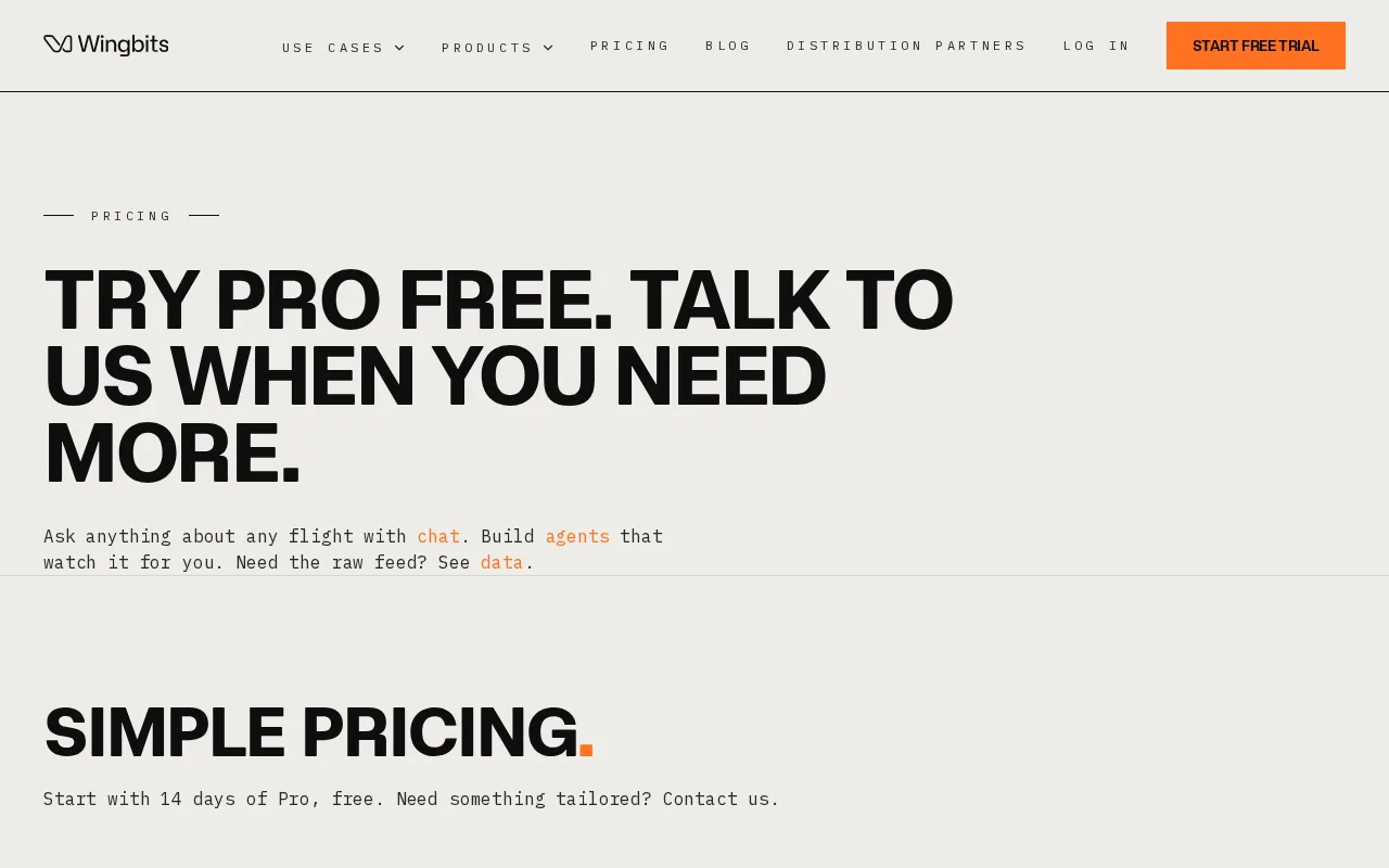 Wingbits — pricing page