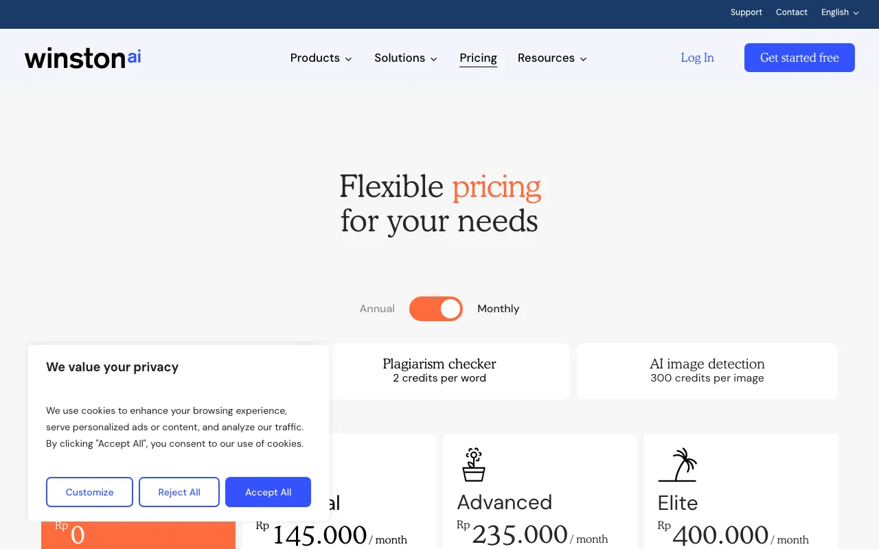 Winston AI — pricing page