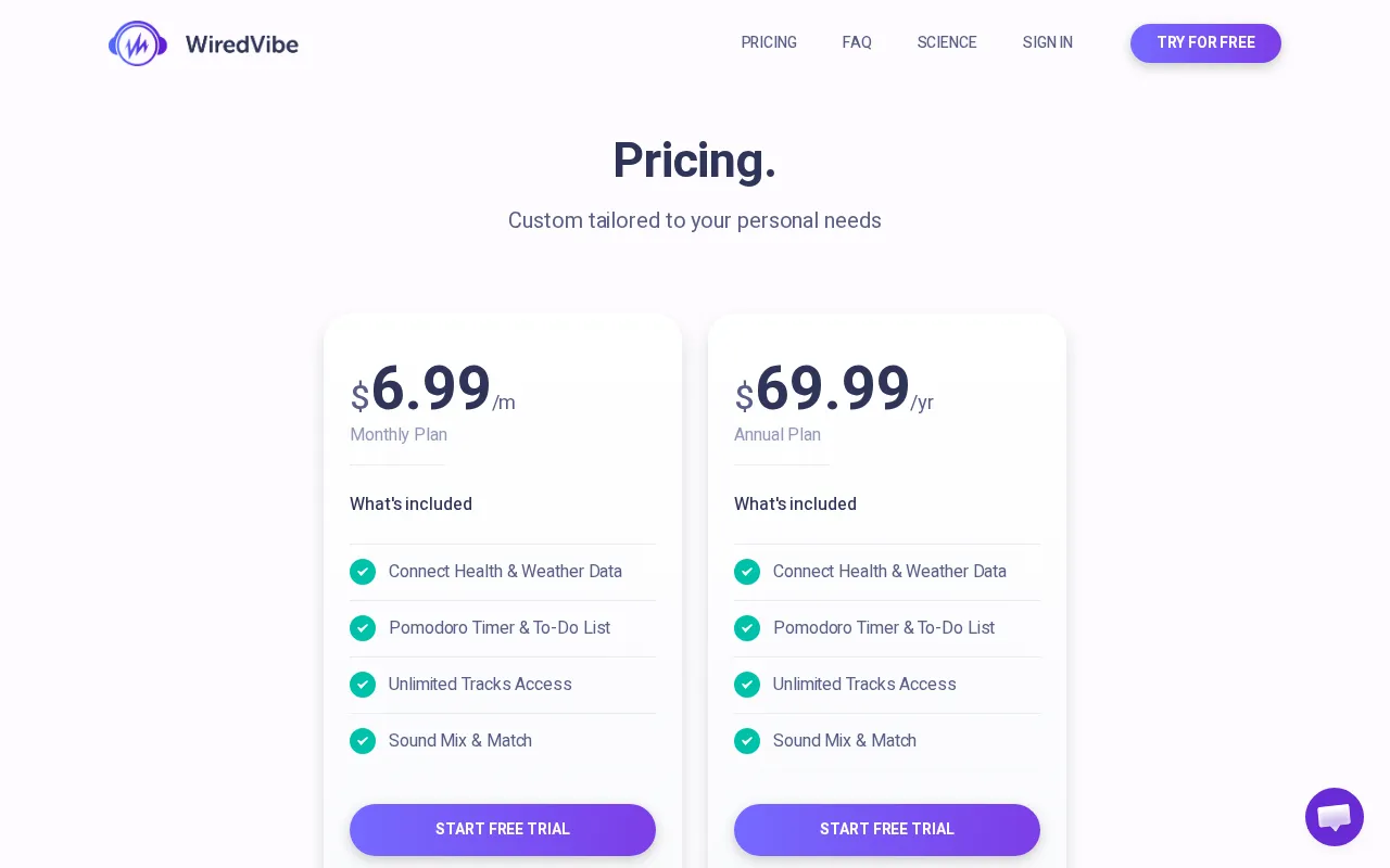 WiredVibe — pricing page