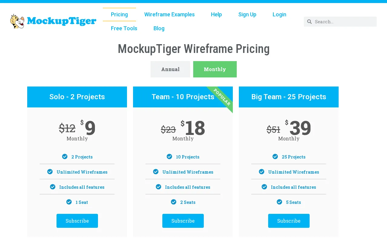Wireframes Software — pricing page