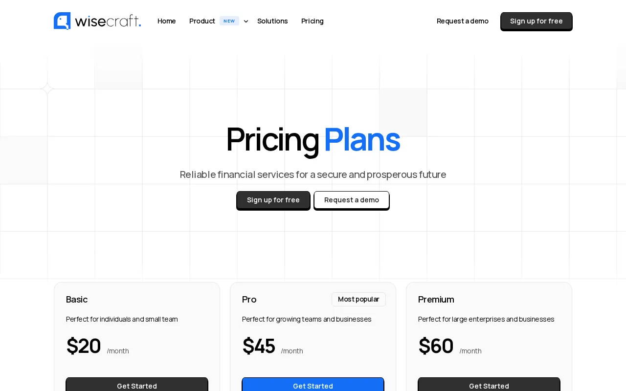 Wisecraft — pricing page