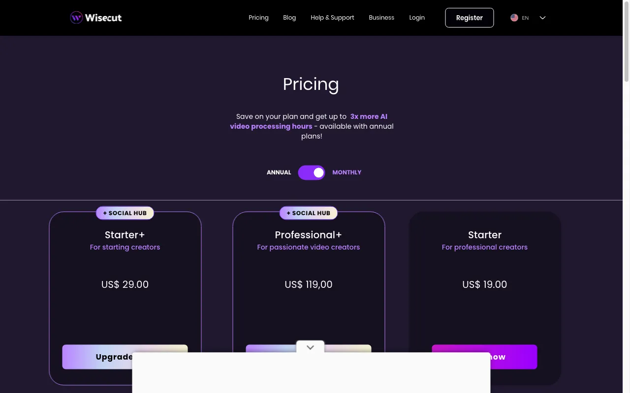 Wisecut — pricing page