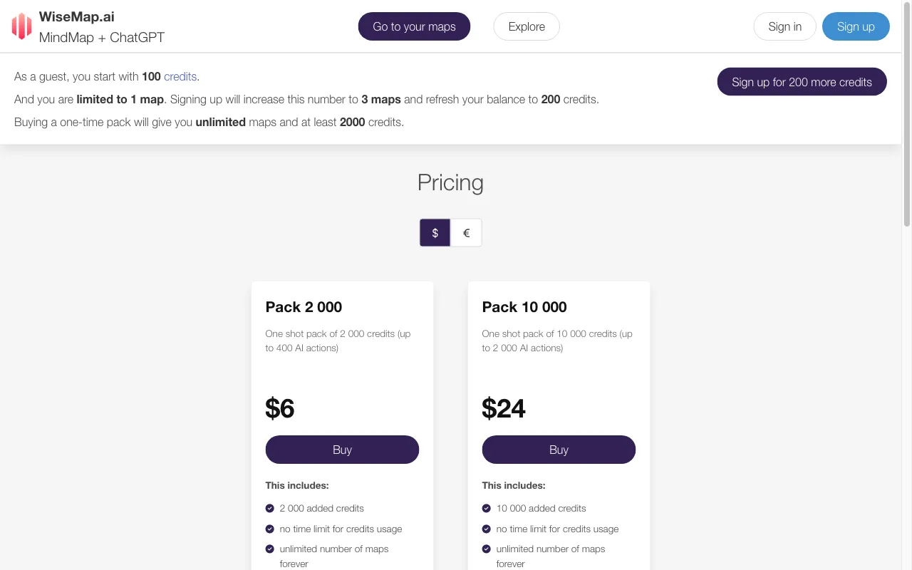 WiseMap.ai — pricing page
