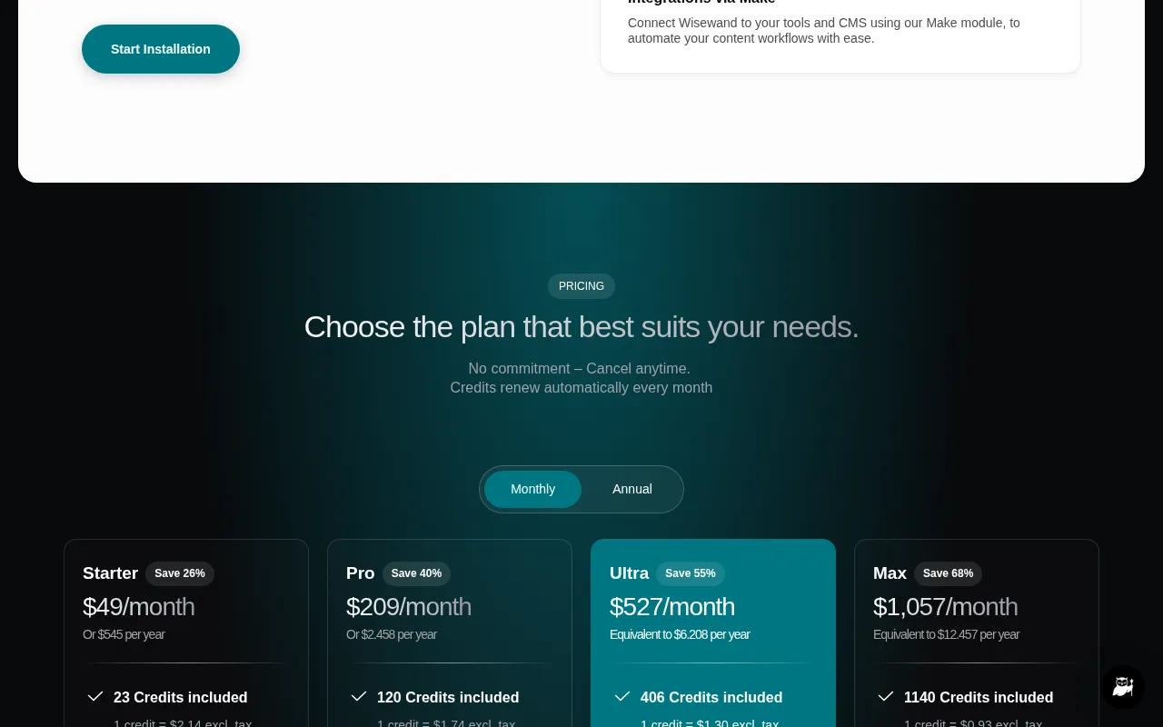 Wisewand — pricing page