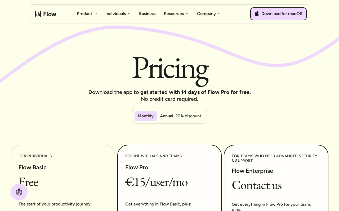 Wispr Flow — pricing page