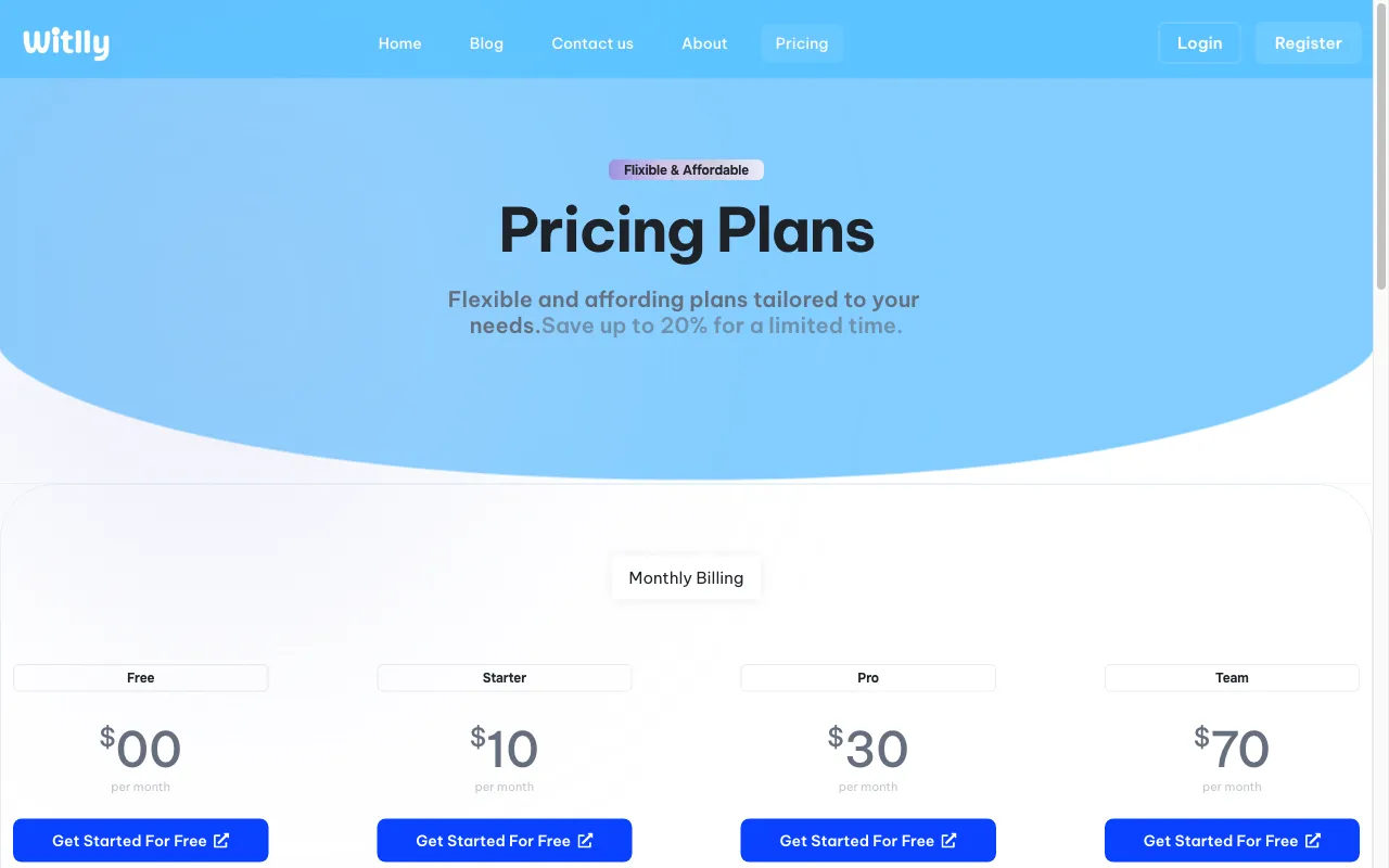 Witlly — pricing page
