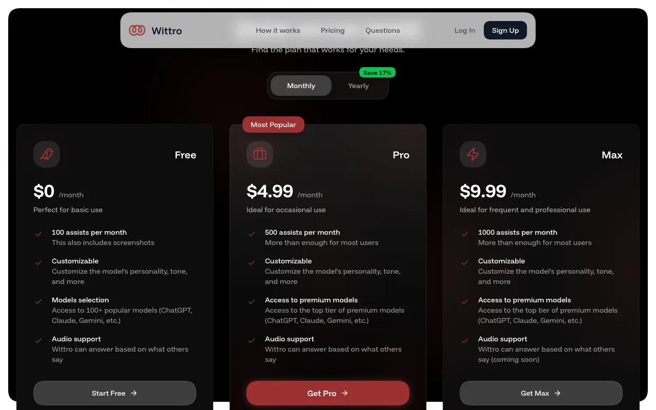Wittro — pricing page