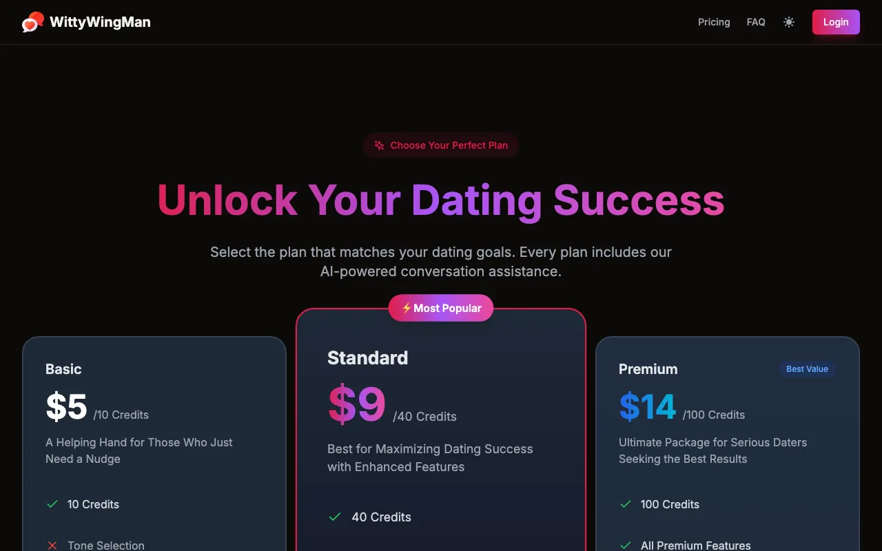 WittyWingMan — pricing page