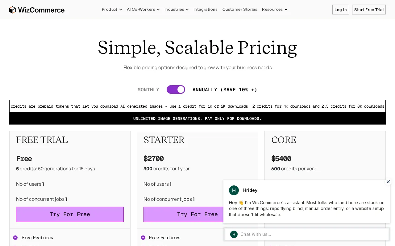 Wiz Commerce — pricing page