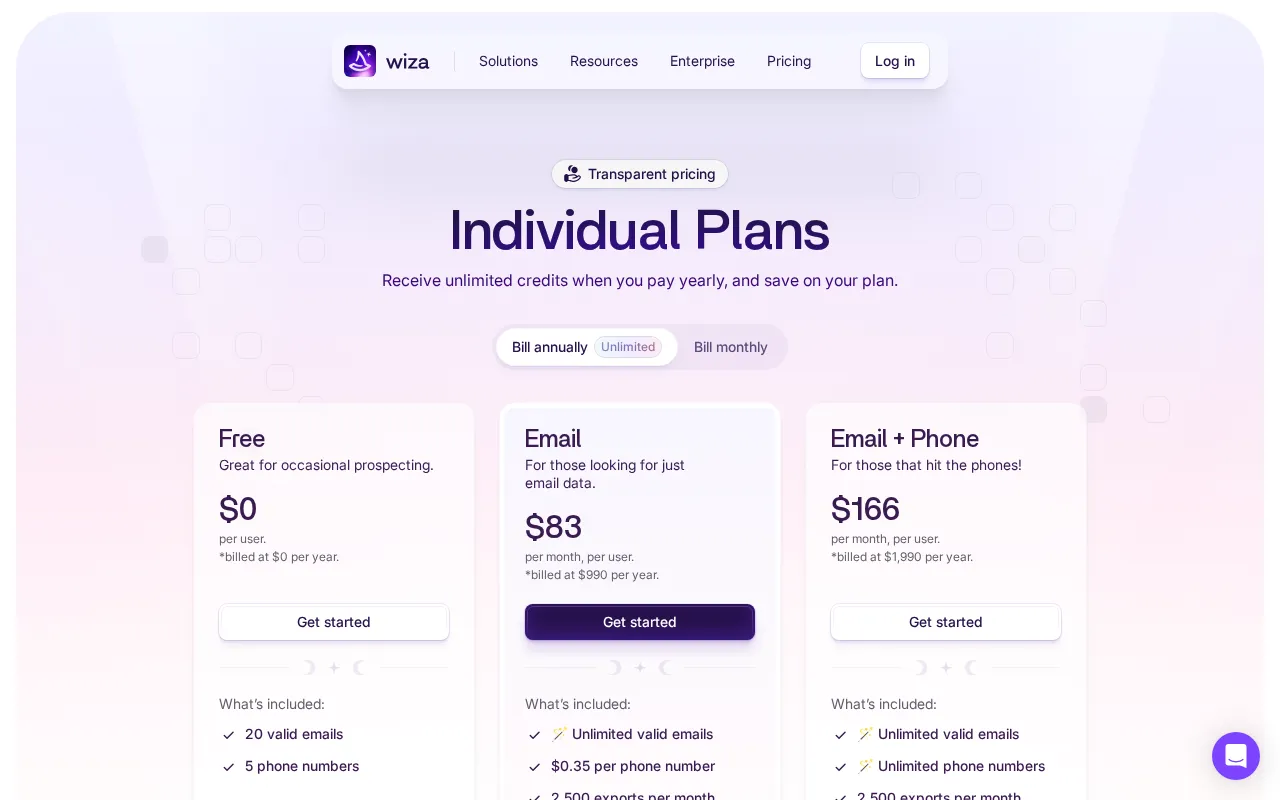 Wiza — pricing page
