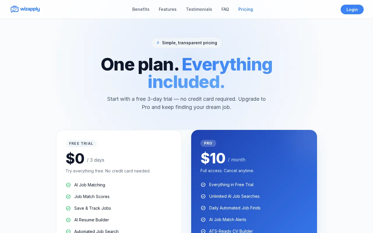 WizApply — pricing page