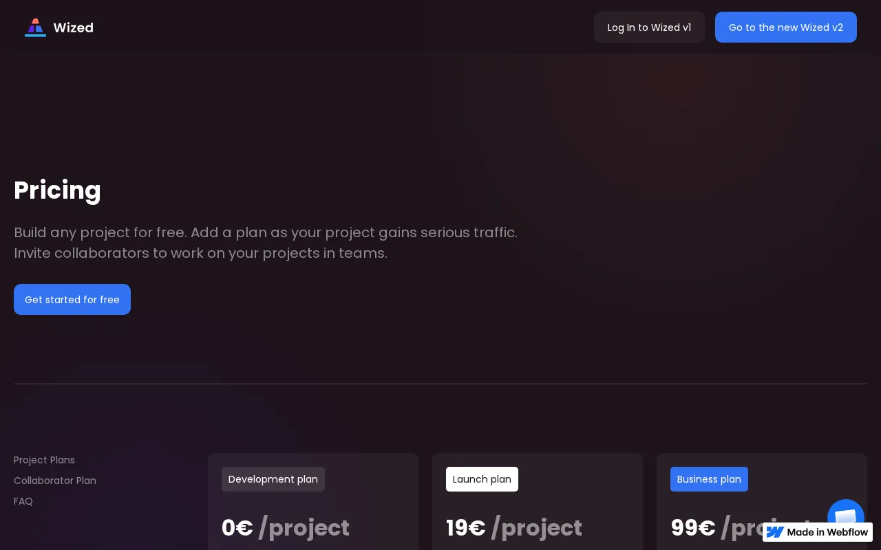 Wized — pricing page