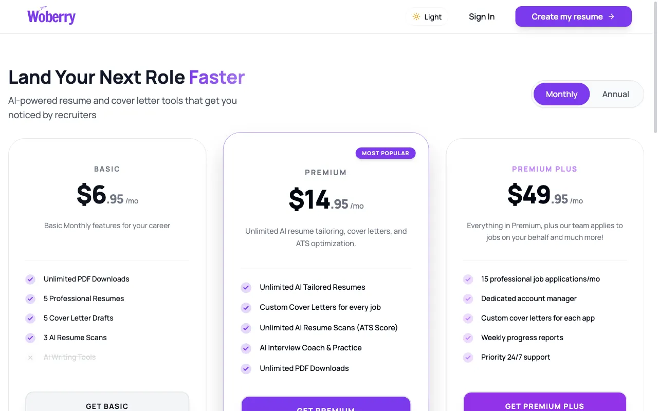 Woberry — pricing page