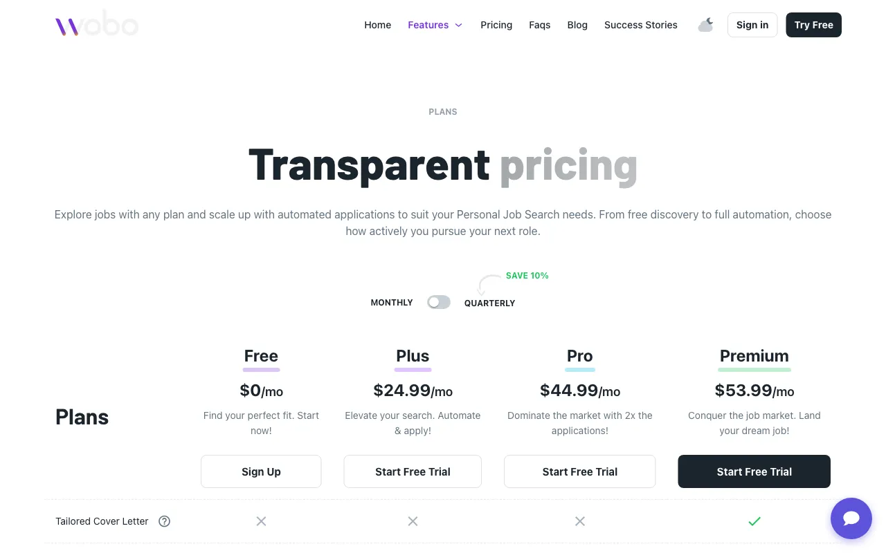 Wobo AI — pricing page
