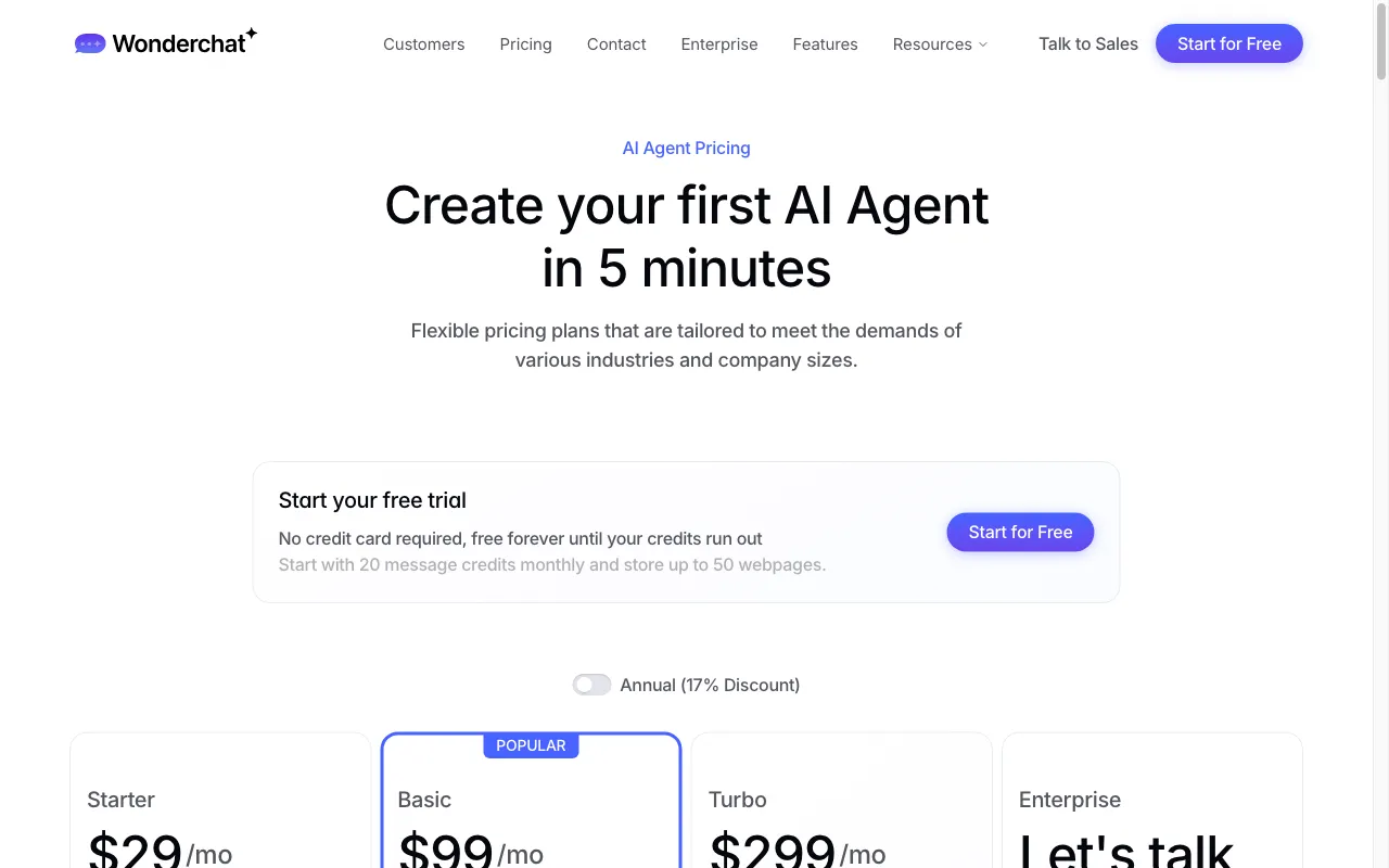Wonderchat — pricing page